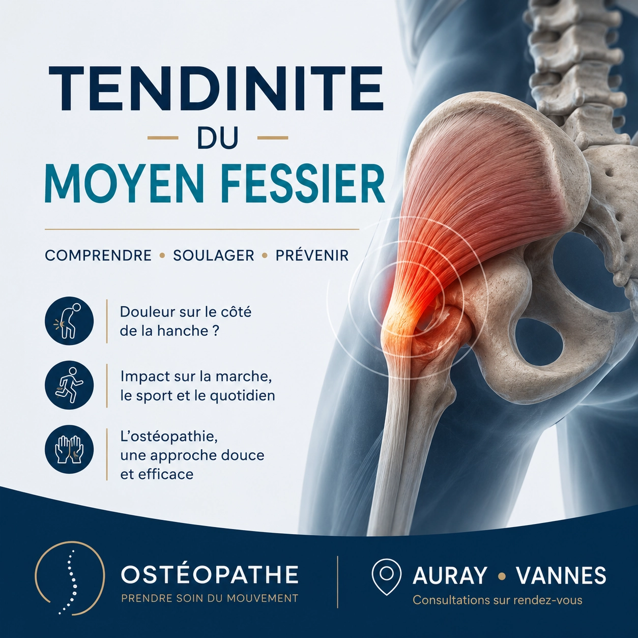 Tendinite du moyen fessier : comprendre la douleur de hanche et quand consulter