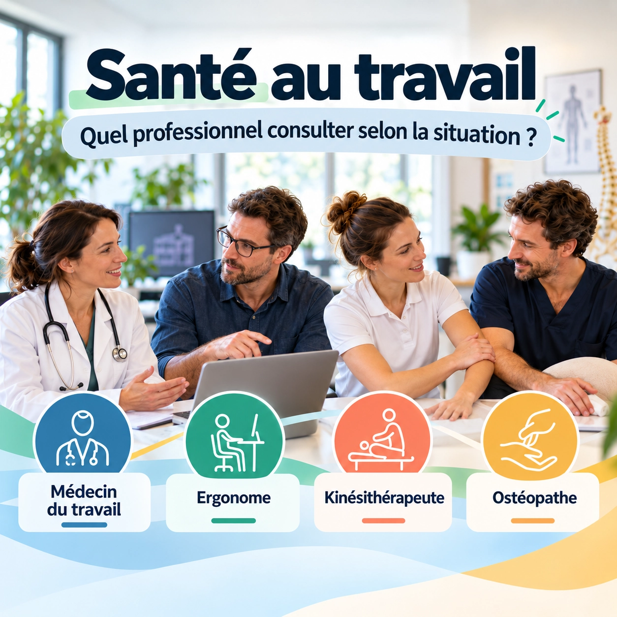 Santé au travail : médecin du travail, ergonome, kinésithérapeute ou ostéopathe, qui solliciter selon la situation ?